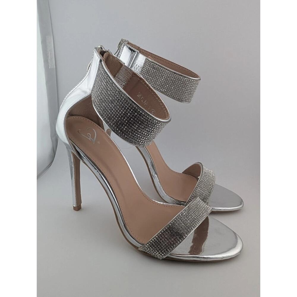 Windsor Size 9 Silver Rhinestone Stiletto Heels Ankle Open Toe Skylar